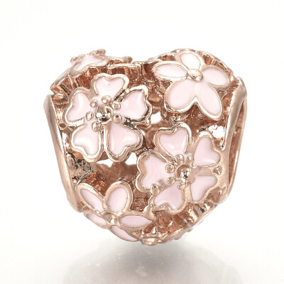 

Alloy Enamel European Beads Large Hole Beads Hollow Heart Rose Gold MistyRose 11x115x10mm Hole 5mm