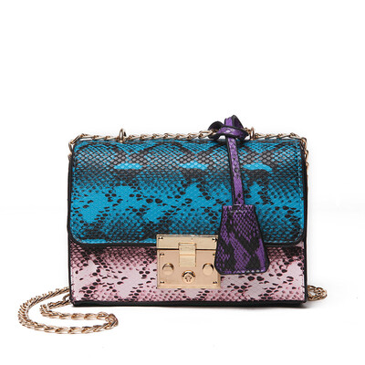 

High Quality Snake Female Messenger Bag Fashion Luster Serpentine Women Cross Body bag Popular Chains PU Leather Lady Flap Bag