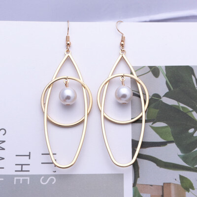 

EK575 European Geometric Irregular Metal Imitation Pearl Drop Earrings for Women Jewelry Punk Simple Statement Mujer Pendientes