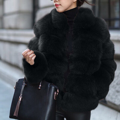 

Roseonmyhand Women Fashion Luxury Faux Fur Coat Stand Autumn Winter Warm Overcoat