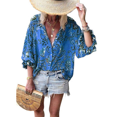 

Starmoon Womens Button V-Neck Floral Print Tops Ruffle Cap Sleeve Summer Shirt Blouses