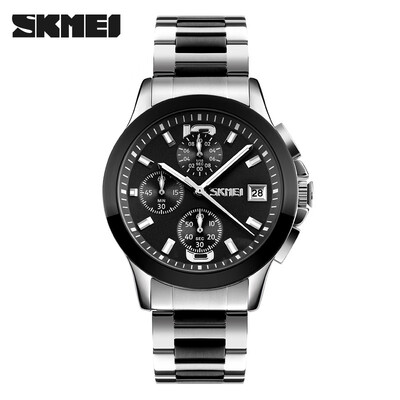 

New mens watch waterproof quartz watch trend business mens watch six-pin steel belt retro watch