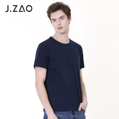 

JZAO Beijing made mens liquid ammonia cotton short-sleeved T-shirt navy blue  185104A