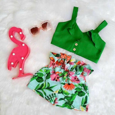 

2Pcs Toddler Kids Baby Girls Casual Outfits Set Tops Floral Shorts Pants Clothes