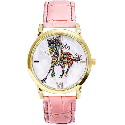 

Creative Watch Unique Horse Dial Leather Band Stainless Steel Quartz Wristwatch Casual Women Mens Unisex Watches Montre Homme