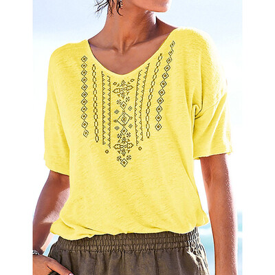 

Nomeni Womens Summer Casual V Neck Short Sleeve Printed Casual T Shirt Top Blouse