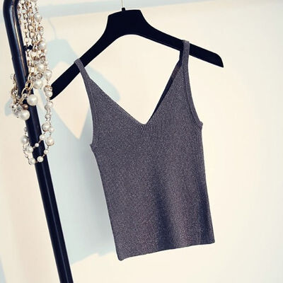 

Women V-Collar Slim Bright Knitting Vest Bottoming Stretch Sleeveless Sling Bottoming Camisole