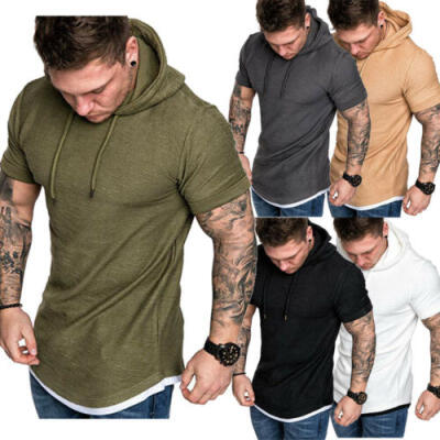 

AU New Mens Fit Slim Summer T-Shirt Casual Shirt Tops Clothes Hooded Muscle Tee