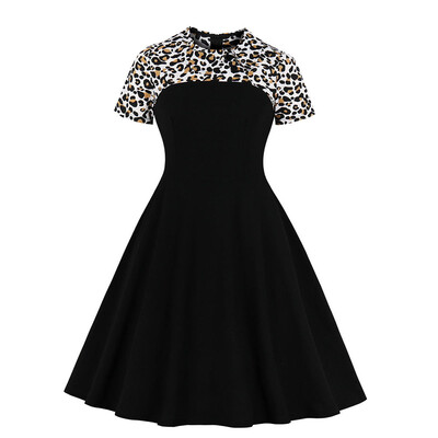 

Lapel Buttons Leopard Grain Joining Together Dress
