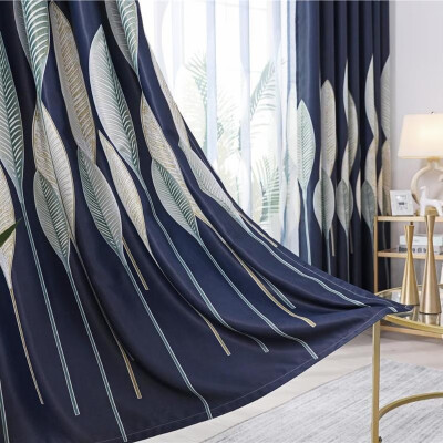 

1pc Leaves Printed Semi-Blackout Curtains Living Room Bedroom Windows Drape