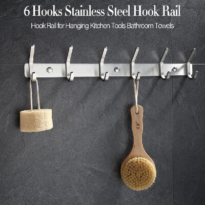 

Hook Rail Hook Rack 6 Hooks Stainless Steel Home Hook Towel Hook for Hanging Kitchen Tools Bathroom Towels