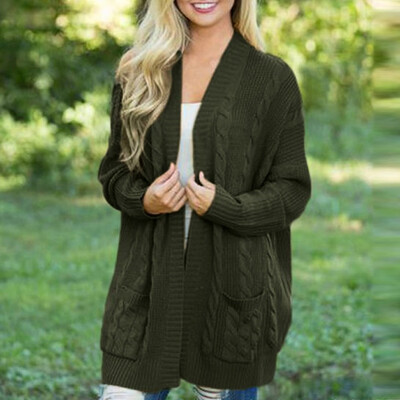 

Roseonmyhand Womens Winter Open Front Solid Pocket Cardigan Long Sleeve Sweater Coat