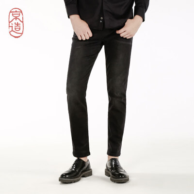 

JZAO mens sanding warm slim straight jeans 2018 autumn new black 35 18088A