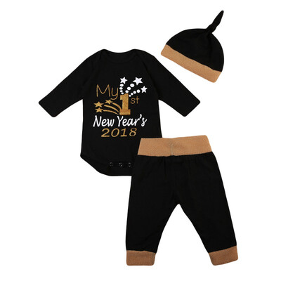 

Baby Boys Girls Clothes Sets Long Sleeve First Year Letter Print Romper Bodysuit Long Pants&Hat 3Pcs