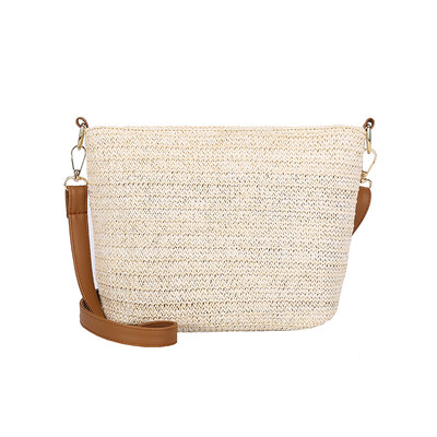 

2019 New Style Solid Handbags Women Girls Bag Straw Woven Bucket Zipper Shoulder Bag Summer Holiday Vintage