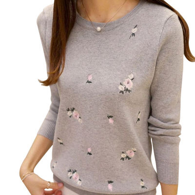 

Autumn Winter Women Fashion Slim Plum Embroidery Round neck Bottoming Sweater Long-sleeved Pullover