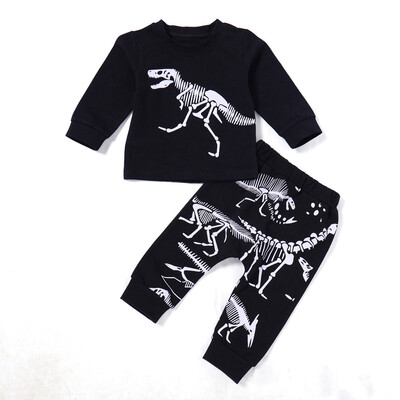 

Baby Boys Girls Kids Dinosaur Bone Print Tops T-shirt Pants 2pcs Outfits Set