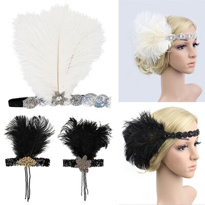 

Vintage Sequin Feather Flapper Headband 1920s Great Gatsby Headdress Headpiece