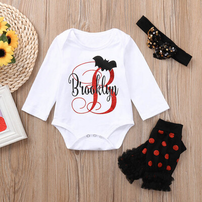 

Newborn Toddler Baby Girls Letter Print Romper Leggings Halloween Outfits Set