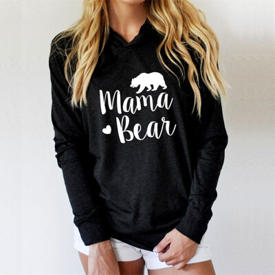 

Autumn Hoodies Women Sweatshirts Long Sleeve harajuku Pullovers Hoodie MAMA Heart BEAR Printed Female Long Sleeve Hoodie