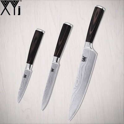 

New Stainless Steel Knife Set 35"Paring 5"Utility 8"Chef Knife Color Wood Handle Cooking Tools XYJ Brand Pattern Kitchen Knives