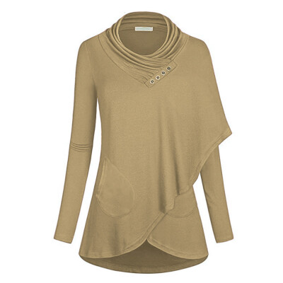 

Roseonmyhand Womens Long Sleeve O-Neck With Buttons Irregular Hem Sweatshirt Blouse