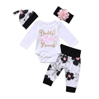 

4PCS Newborn Infant Baby Girl Outfits Clothes Set Romper BodysuitPants Leggings