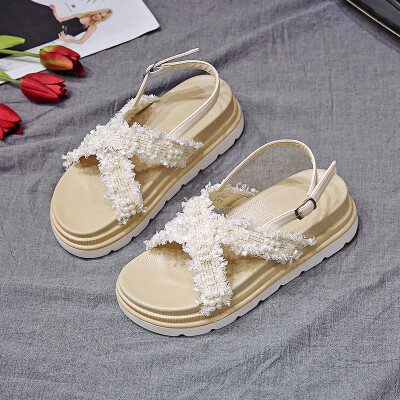 

Open-toed sandals woman Xia 2019 new Korean version of muffin thick soles children pearl buckle high heel fairy shoes