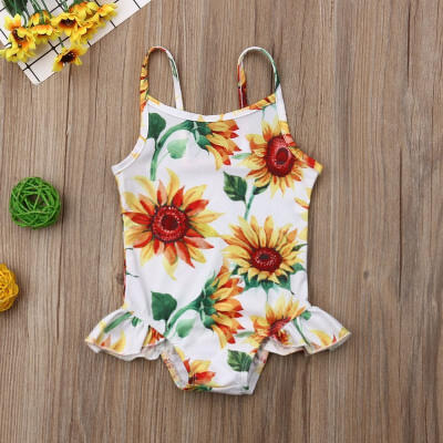 

US Infant Kids Baby Girls SunFlower Swimwear Romper Sling Bathing Beach Clothes