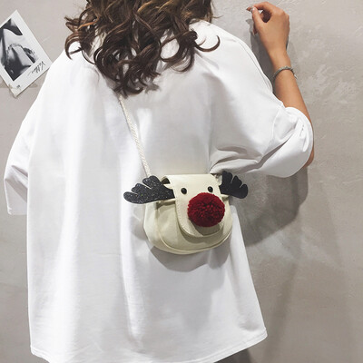 

Ugly cute small bag female 2019 new Japanese childlike reindeer canvas bag cartoon cute elk single shoulder Messenger bag