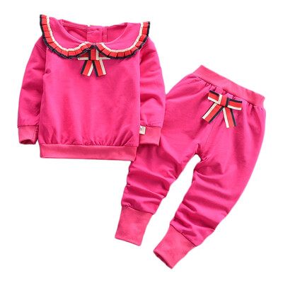 

Flounce Bowknot Girl Two-piece Suit Long Sleeve Cotton Children Garment