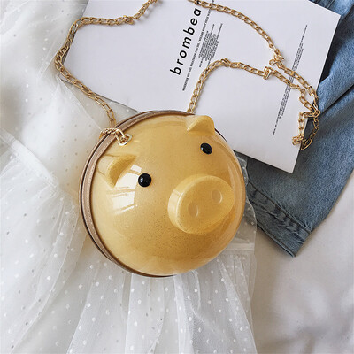 

Qiao Bani 2019 new Korean chic fashion funny pig head chain geometry bag shoulder diagonal trend handbags