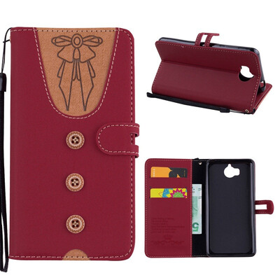 

MOONCASE Huawei Y6 2017 stitching embossed womens leather case - red