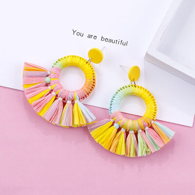 

Flashbuy Handmade Rattan Geometric Dangle Earrings For Women Rafite Earrings Exaggeration Simple Trend Fashion Jewelry Earrings