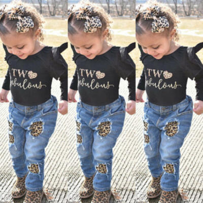 

Toddler Kids Baby Girl Ruffle Tops Romper Denim Pants Jeans 2PCS Outfits Clothes