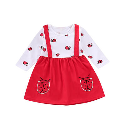 

Fake 2pcs Baby Girl Cute Ladybug Print Dress Kid Long Sleeve O-neck Dresses
