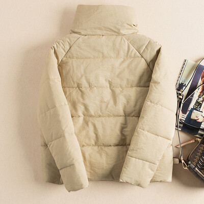 

Toponeto Women Stand Loose Outerwear Short Cotton-padded Jackets Pocket Hooded Coats