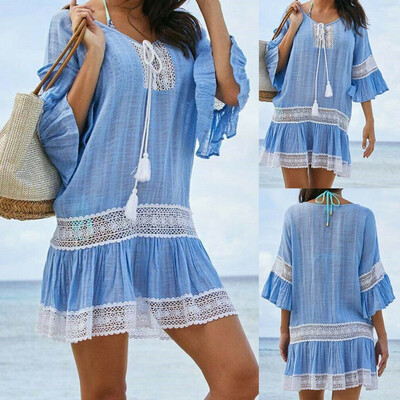 

Women Chiffon Bikini CoverUp Perspective V-neck Swimsuit Swimwear Beach Dress