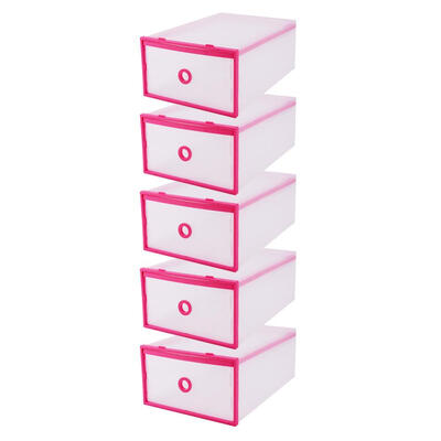 

5 Storage Boxes Foldable Shoe Box Organizer Shoe Storage Bag Box Double Plastic Pink5 Storage Boxes