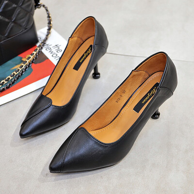 

Spring shoes women pointed thin heel work shoes professional dress high heels cat with small leather shoes