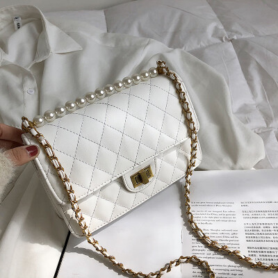 

Qiao Bani 2019 new Korean chic fashion pearl embroidery line small square bag wild single shoulder diagonal trend handbags