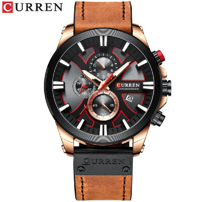 

Curren 8346 Men Watch Waterproof Quartz Wrist Watch Multifunctional Calendar Alloy Case Leather Band Watch