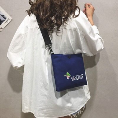 

Wide shoulder strap bag female 2019 new Korean casual wild cartoon canvas bag Harajuku student shoulder Messenger bag