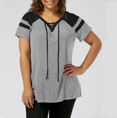 

Roseonmyhand Fashion Womens Plus Size Short Sleeve Raglan Sleeve Lace Up T-shirt Bandage Tops