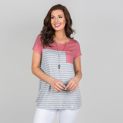 

Nomeni Women Short Sleeve Striped Pocket Casual T Shirt O Neck Vest Tops Casual Blouse