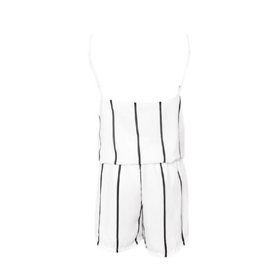 

New Fashion Women Striped Chiffon Jumpsuit Scoop Neck Spaghetti Strap Boho Beach Shorts Rompers White