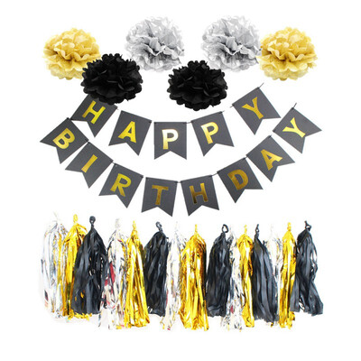

Inflatable Birthday Balloon Pink Happy Birthday Banner Tissue Paper Pom Poms Air Baloons Event Party Supplies