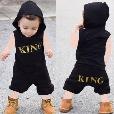 

Fashion Baby Boy Clothes KING Hooded Vest TopsShorts 2pcs Outfits Set Tracksuit