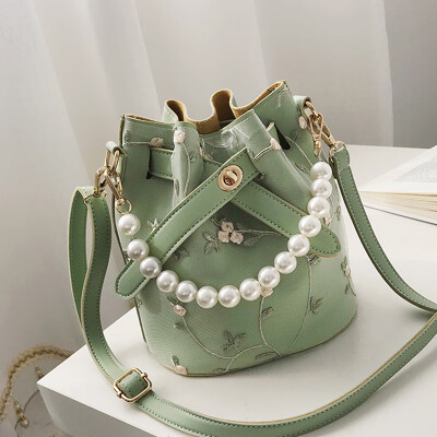 

2019 spring new fairy bag small fresh lace embroidered bucket bag chain pearl shoulder oblique satchel bag