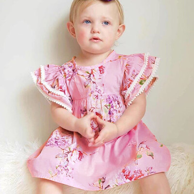 

Sister Matching Kid Bady Girl Ruffled Lace Floral Print Princess Casual Dress